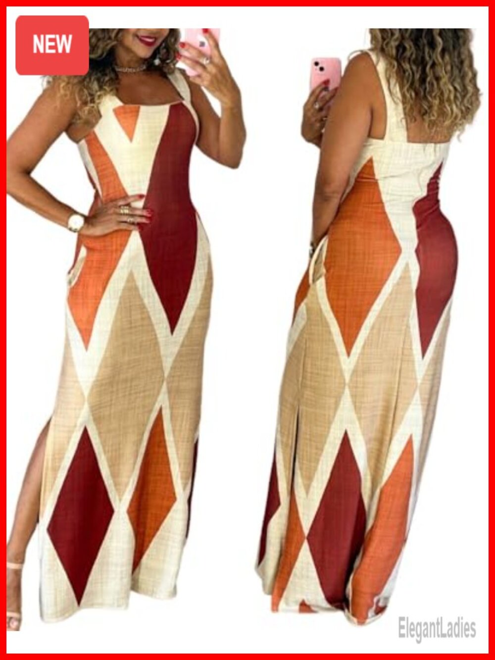 Maxi Dress Square Neck Sleeveless Slit Summer Casual Travel Beach